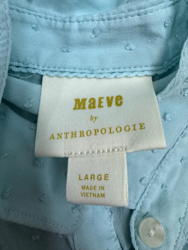 Maeve by Anthropologie Light Blue Rosa Swiss Dot Banded Bottom Blouse- Large - Image 5