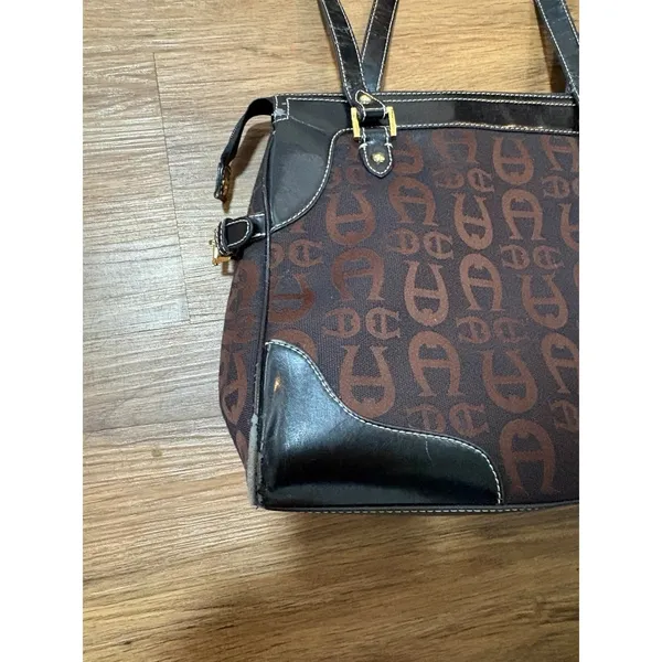 Etienne Aigner Monogram Shoulder Bag Brown Black Tote Purse AS IS Read - Image 3