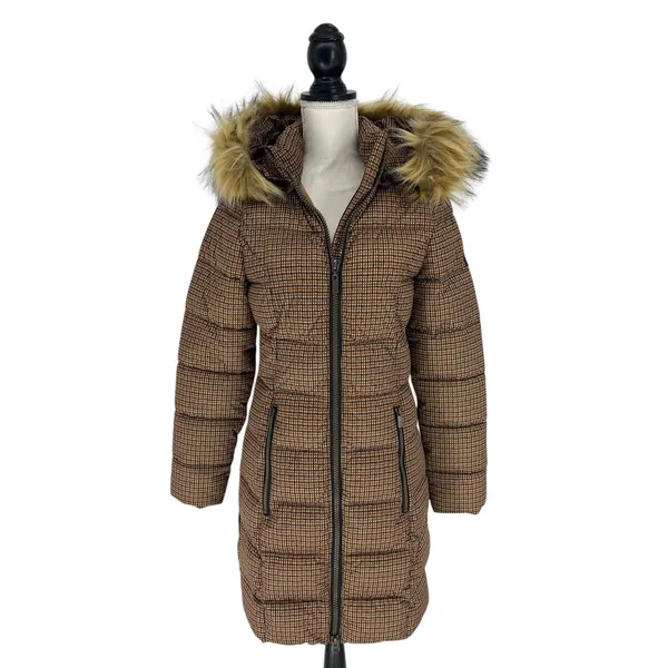 C-RO Denmark Houndstooth‎ 2-Way Stretch Puffer Coat with Faux Fur Hood Size 4 - Image 5