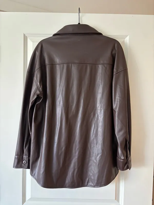Brown Faux Leather Jacket Size M - Image 3