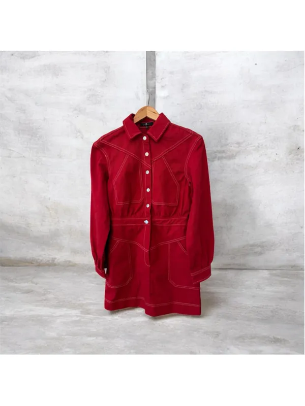 Women's 7 For All Mankind Red Denim Dress , Size 2 - Image 2