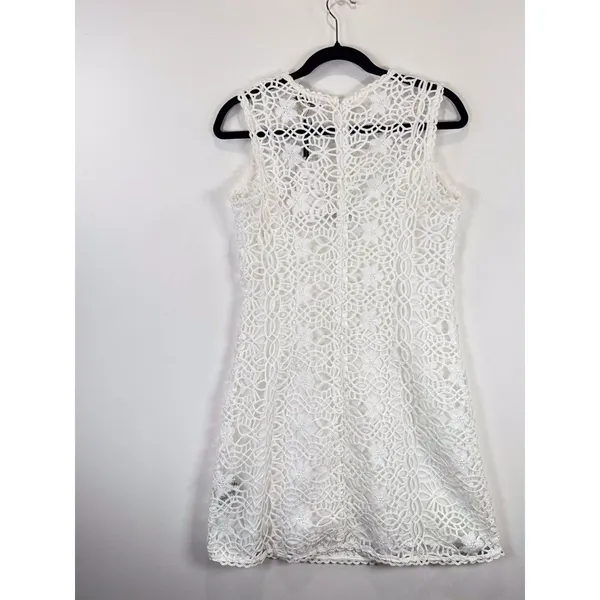 NEW English Factory Mini Dress White Chanall Floral Crochet Overlay A Line Small - Image 8