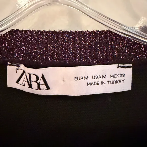 Zara Metallic Knit Cardigan Women's Medium Purple‎ Party Cropped Holiday Glam - Image 4