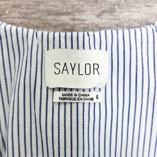 Saylor Blue White Stripe Zerina Plunging V Neck Puff Short Sleeve Mini Dress S - Image 8