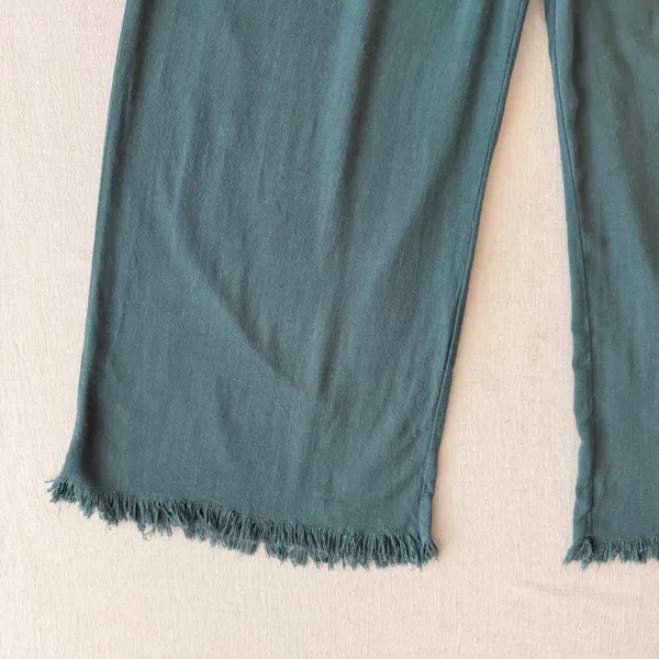 Umgee Linen Blend Boho Wide Leg Cropped Fringe Hem Pants Womens Medium - Image 7