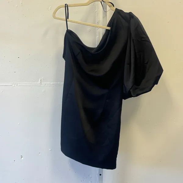 Imperial‎ Fashion Italian Black One Shoulder Puff Sleeve Mini Dress Party Small - Image 2