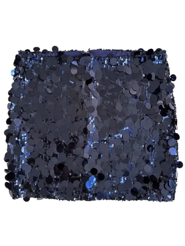 EUC MESHKI Sequined Mini Skirt Midnight Blue Size Small - Image 4
