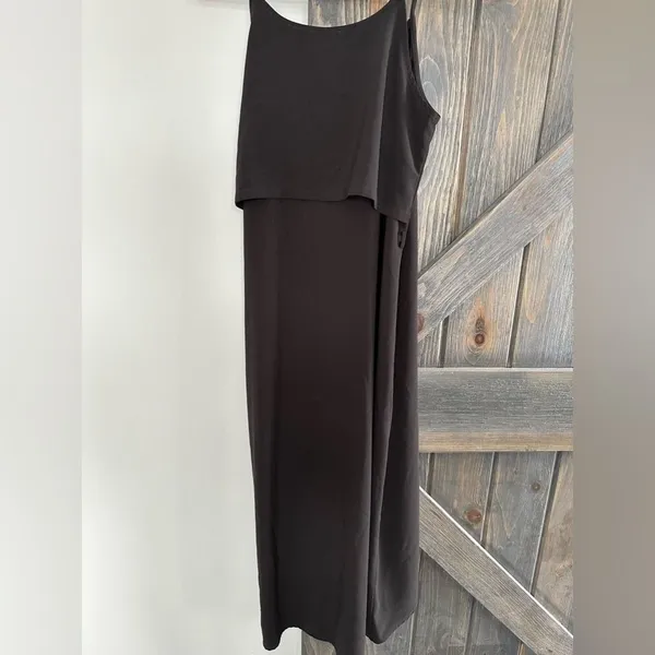 Olivia Grey Womens Midi Dress Black Draped Ruffle Spaghetti Strap Size S - Image 3