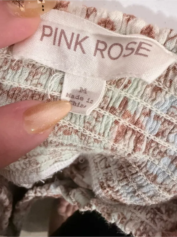 Pink Rose Beige Floral Patchwork Wide-Leg Pants - Image 4