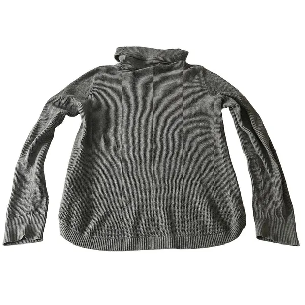 Lauren Ralph Lauren Gray Cotton Waffle-Knit Cowl Neck Logo Pullover Sweater Med - Image 3
