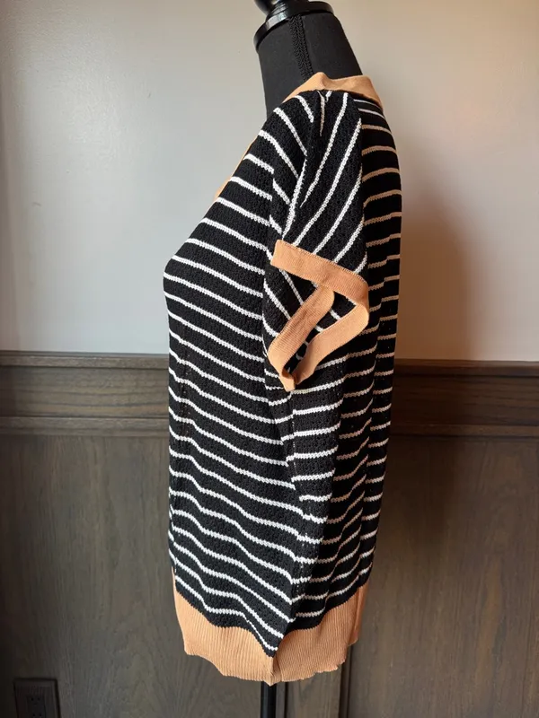 Zaful Split-Panel Polo Knit Top in Tan and Black NWT XL - Image 2