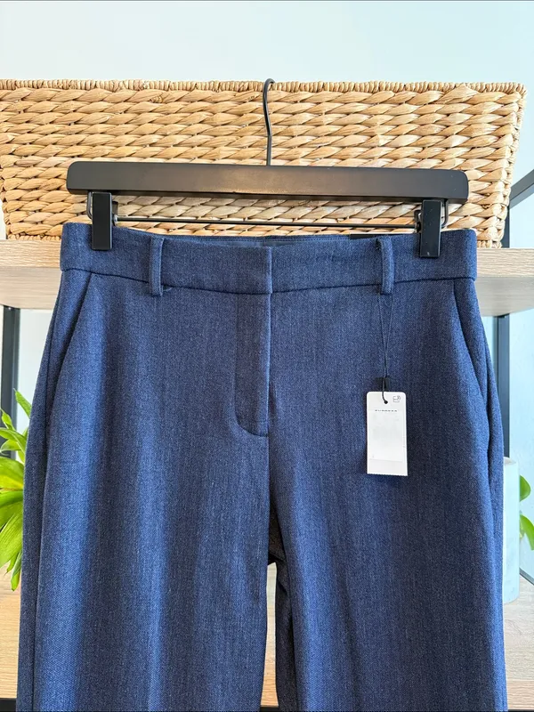 NWT Express Editor Boot Cut Mid-Rise Navy Woven Career Dress Pant Trouser 2 Long - Image 2