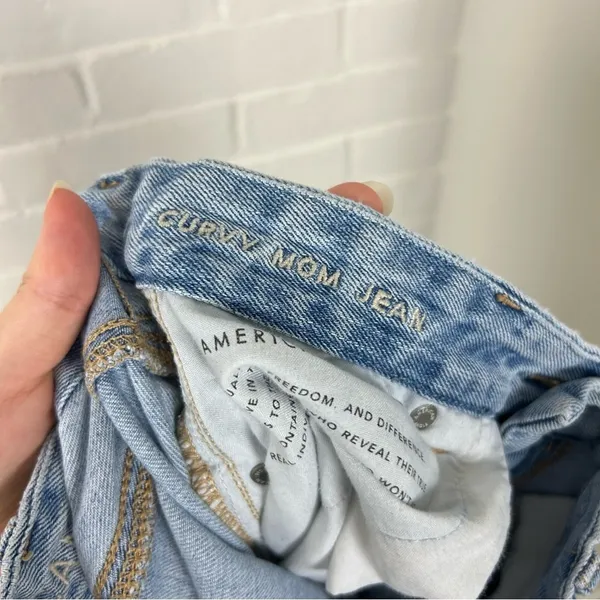 American Eagle Light Wash Distressed Curvy Mom Jean Size 4 - Image 4