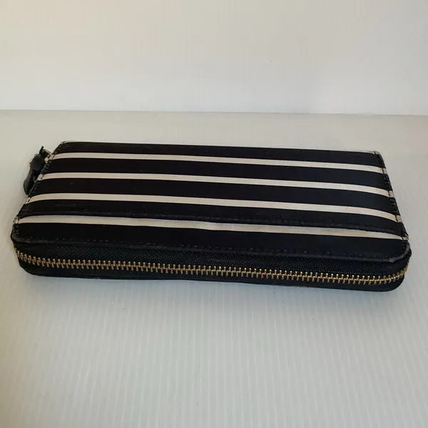 Kate Spade New York Black White Striped Zip Around Wallet Continental Purse - Image 10