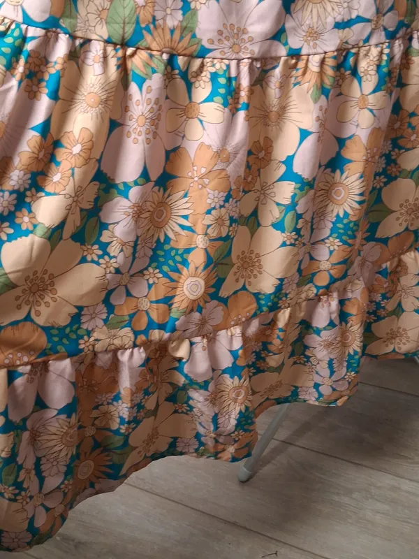 SundayUp Floral Smocked Maxi Dress in Peach & Teal size M fall wedding guest - Image 6