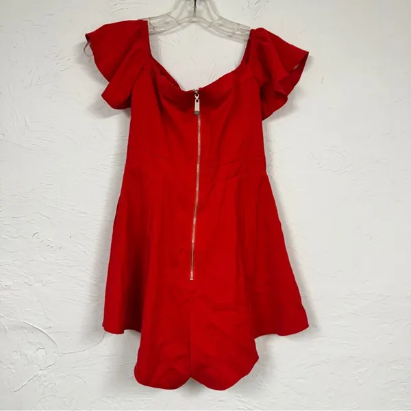 Runaway Red Off Shoulder Ruffled Romper Womens XS Coquette Bow Summer Party - Image 8