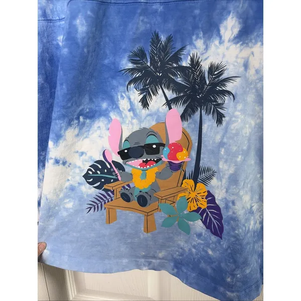 Disney Spirit Jersey Stitch‎ Disneyland Womens L Blue Tie Dye Long Sleeve Cotton - Image 4