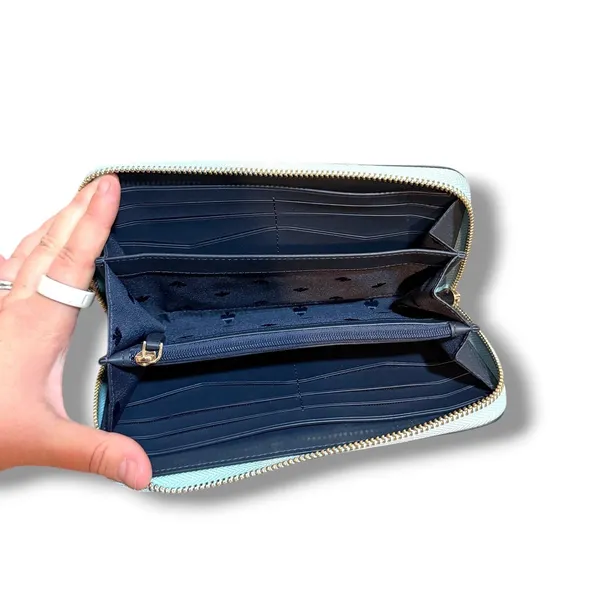 Kate Spade New York Wallet Womens Aqua White Saffiano Leather Zip Around - Image 10