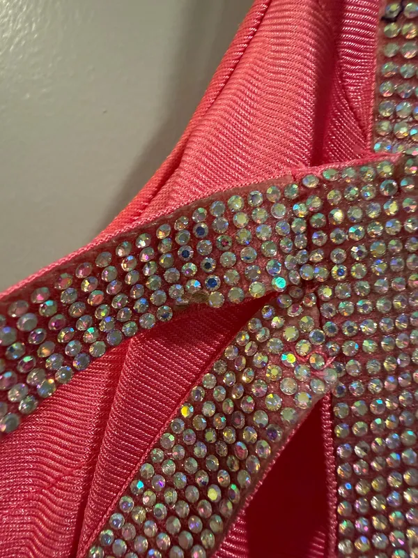 Alyce Paris Sequin Detail Corset Lace-Up Back Rhinestone Studded Straps Mini Dress Bright Pink - Image 9