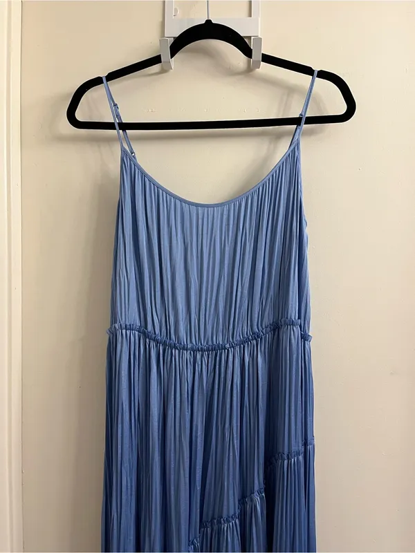 Vince Tiered Asymmetric Midi Dress Pale Fountain Medium - Image 5