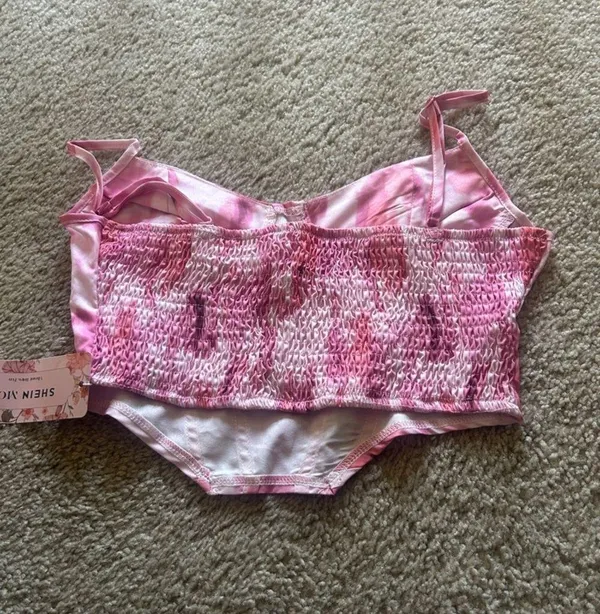 SheIn Pink Tie-Dye Bustier Crop Top – Padded Corset Style, Adjustable Straps - Image 2