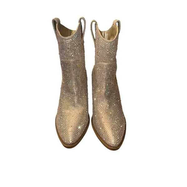 Forever Cowboy Western Ankle Boots Rhinestone Bling River01 Champagne Size 6 - Image 4