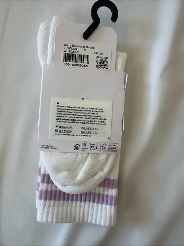lululemon athletica White Crew Socks with Light Purple Stripes - Image 2