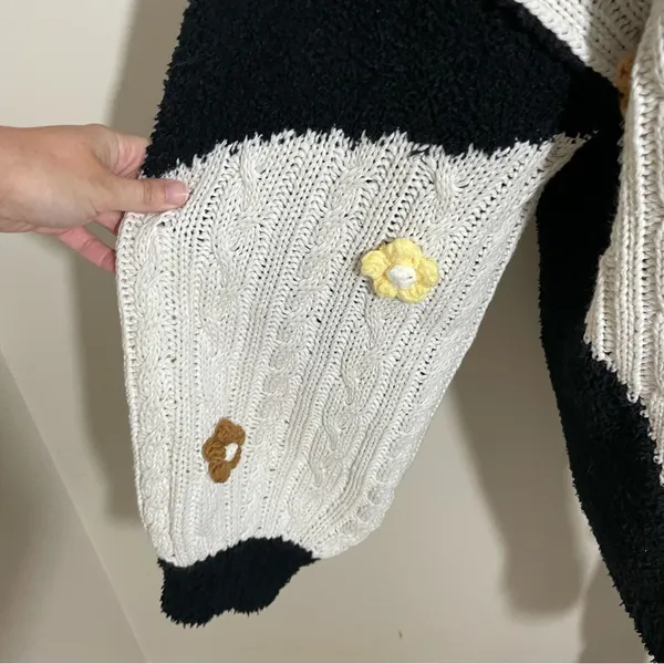POL Mixed Media 3D Flower Open Front Cardigan Sweater - Image 4