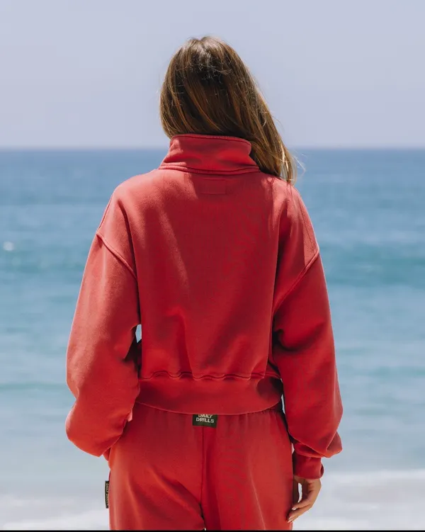 Daily Drills Cropped Half-Zip Sweatshirt in Red - Image 3