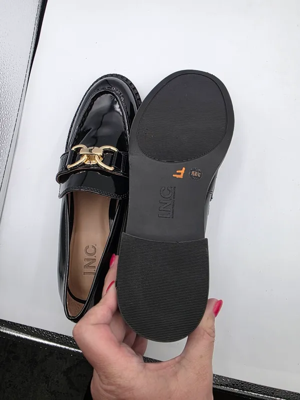Womens Platform Patent Loafers Slip On Shoes Size 9.5 Black Gold Accents INC NEW - Image 8