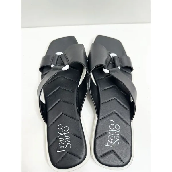 Franco Sarto Sandals Womens Size 9.5 Leather Black/White Open Toe - Image 6