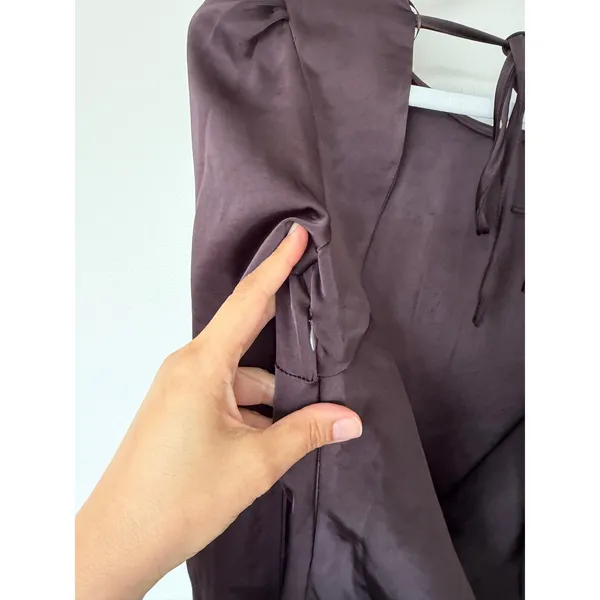 SAGE the label‎ Brown Satin Open Cowl Back Long Sleeve Mini Dress XS NWT - Image 8