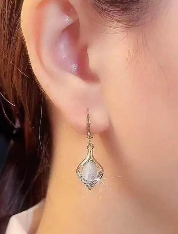 18K Gold Plated Cat's Eye Stone Drop Dangle Earrings for Women - Image 4
