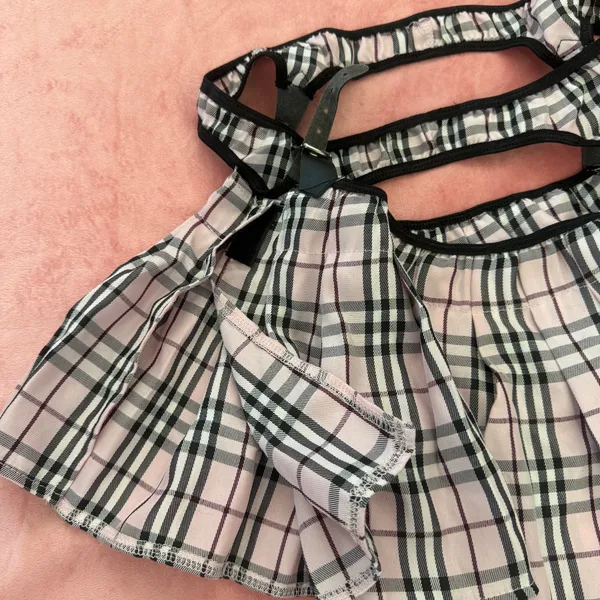 Plaid Y2K Harness Lingerie Set – Coquette Soft Grunge 3PC (Bralette + Open-Side Mini Skirt + Thong) Small - Image 7