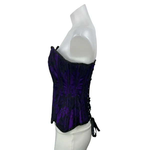 Top Drawer by Daisy Corsets Purple Black Strapless Floral Bustier Corset Top S - Image 2