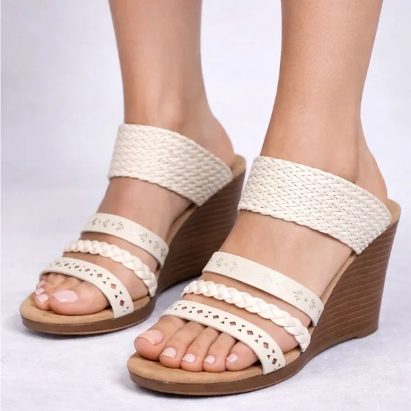 Jellypop women’s Size 8 Cream Woven Strap Wedge Sandals Memory Foam(B95)&✨ - Image 2