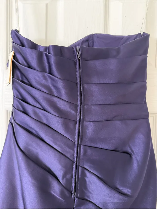 David's Bridal Plum Strapless Ruched Satin Cocktail Dress‎ - Image 9