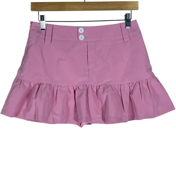 NWT Cider Ruffle Hem Solid Skort Pink Barbiecore Preppy Flounce Mini Size S - Image 2
