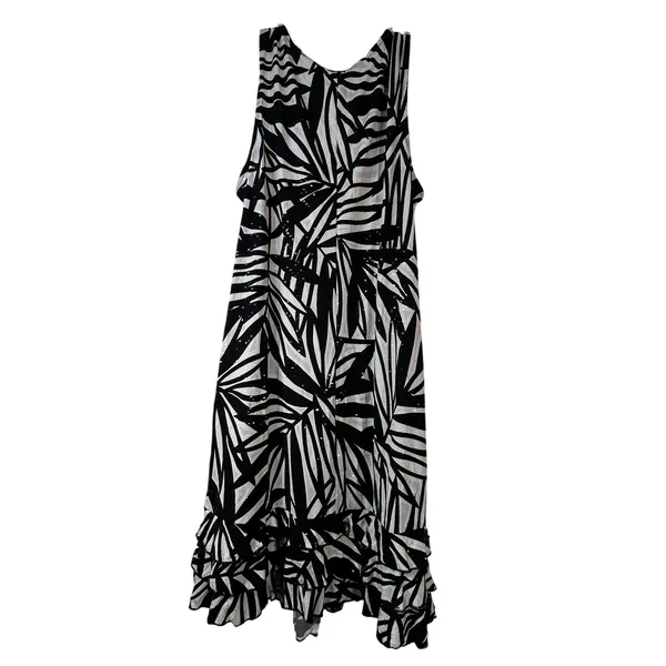 MSK Women Black White Tropical Palm‎ Sequin Ruffle Midi Dress 14W New - Image 2