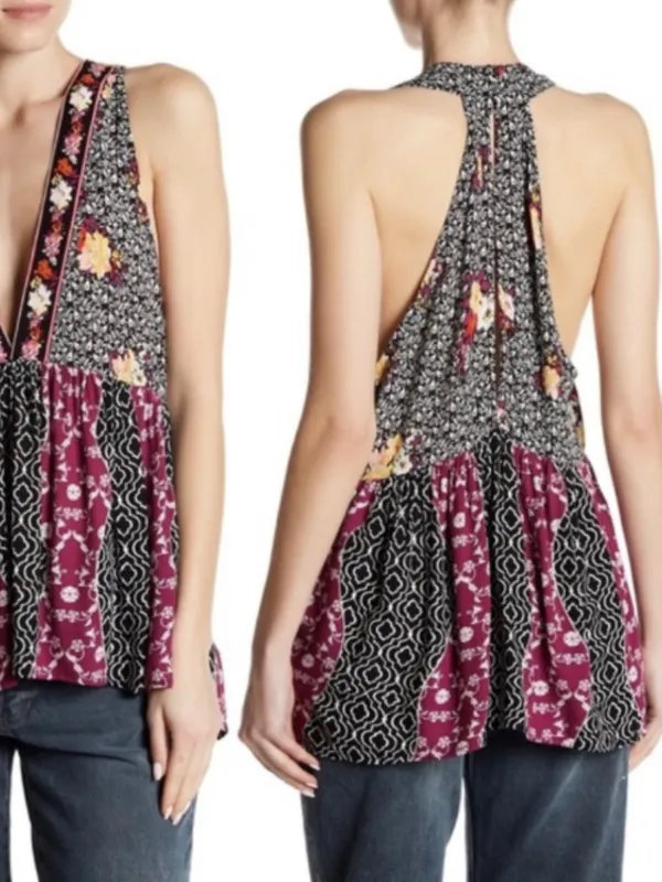 Free People Dream Darlin' mixed floral sleeveless tank top size medium boho - Image 3