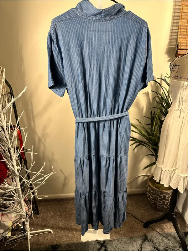 354. Jane + Delancey Blue Striped Button-Front Maxi Dress with Waist Tie - Image 5