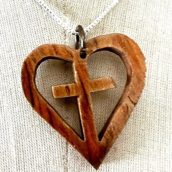 Heart Cross Wood Pendant necklace - Image 2