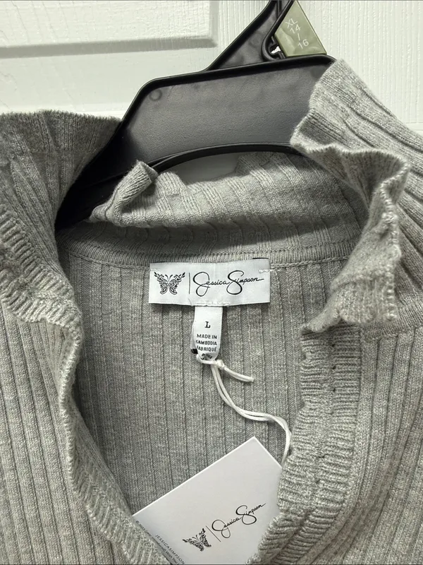 Jessica Simpson Heather Gray Ribbed Half-Zip Turtleneck Sweater - Image 3