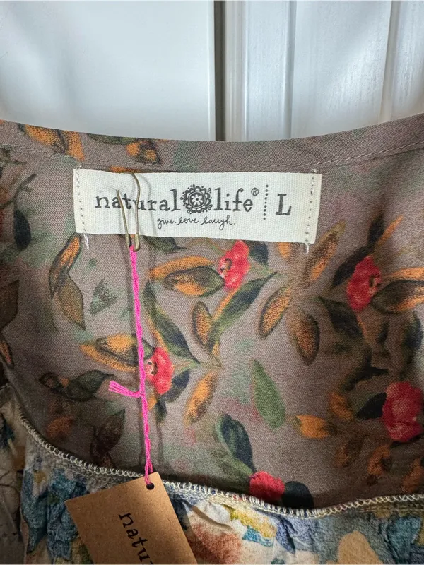 NWT Natural Life Gigi Mini cami Dress Grey Orange Roses size large bohemian - Image 4