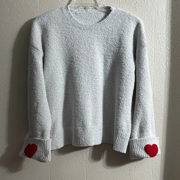 Cozy Sweater with Red Heart Accents - Image 2