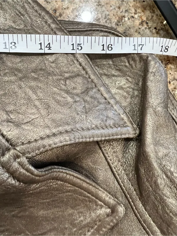 PI Poleci Metallic Bronze Thick Leather Cropped Jacket Small NWOT Tan - Image 10