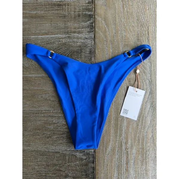 Quince NWT Italian High-Leg Ring Gold Ring Bikini Bottom Medium Electric Blue - Image 3