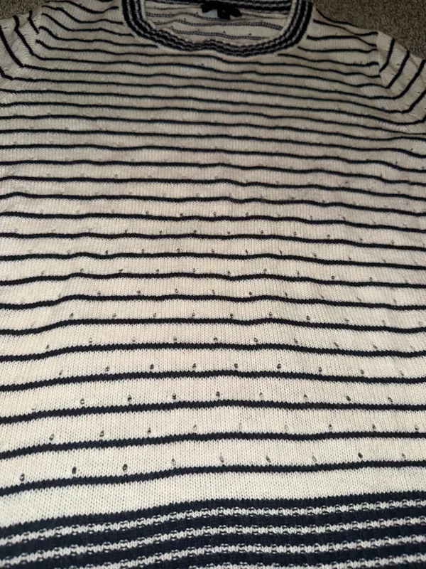 J.Crew Striped Sweater White and Navy Crew Neck Medium - Image 4