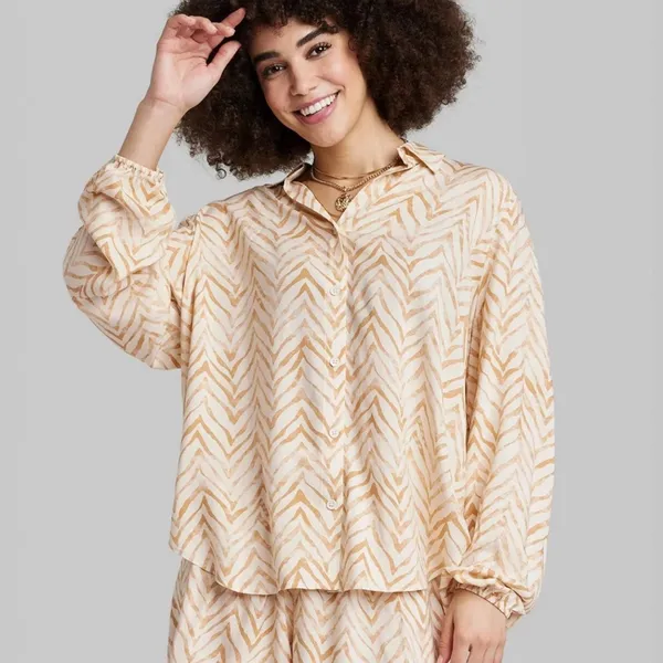 Ascot + Hart Women's Long Sleeve Button-Front & Shorts Pajama Set Size Md NWT - Image 9
