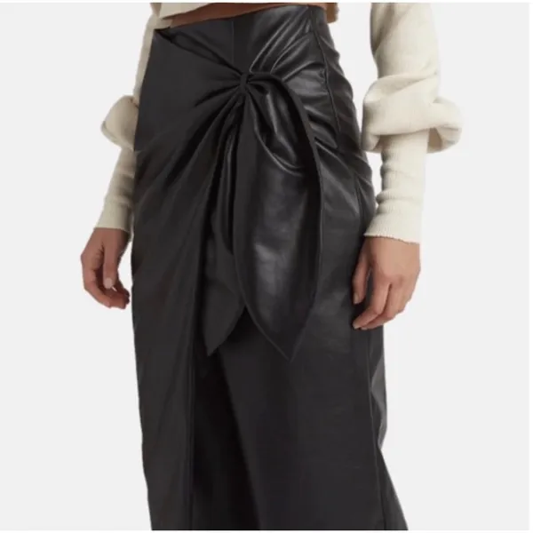 Choosy Skirt SZ Extra Large NWT Black Faux Leather Wrap Midi Bow Tie Waist Vegan - Image 2